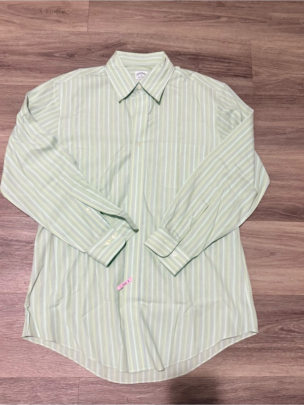Brooks Brothers Men's Light Green Striped Long-Sleeve Dress Shirt